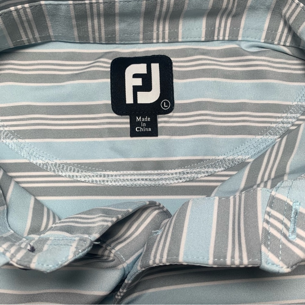 FOOTJOY GOLF SHORT SLEEVE POLO MENS LARGE, BLUE AND GRAY STRIPES - Picture 7 of 9